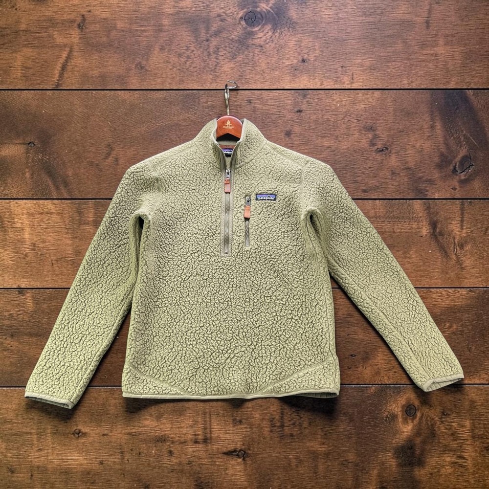 Patagonia Retro Pile Fleece Quarter Zip Pullover Sage Green Size XXS Sherpa